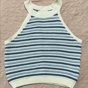 Striped Knit Tank Top - Blue and Off-White